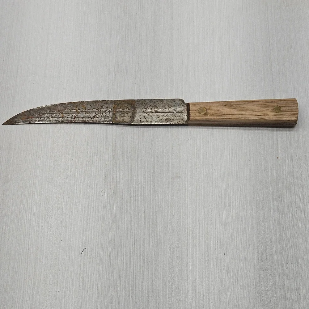 Vintage Old Hickory Butcher Knife Carbon Steel Wood Handle 8 Inch Blade USA